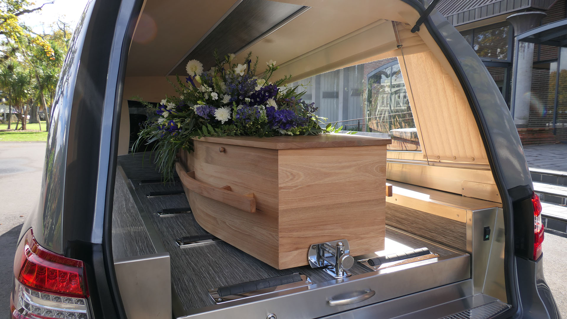 closeup shot of a funeral casket in a hearse or chapel or burial Funerali a Pago del Vallo di Lauro